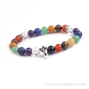 Wholesale 7 Chakra Stone Beads Men's Round Beads Bracelet with Music Symbols Bracelet